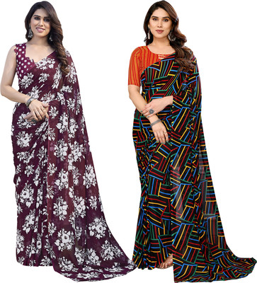 kashvi sarees Self Design, Printed Daily Wear Georgette Saree(Pack of 2, Brown, Multicolor)