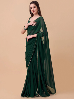 Noise Solid/Plain Bollywood Satin Saree(Green)