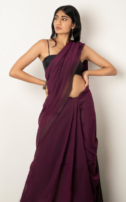 SSP Solid/Plain Handloom Cotton Blend Saree(Purple)