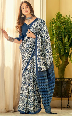Fashioncom Geometric Print Bollywood Silk Blend Saree(Grey)