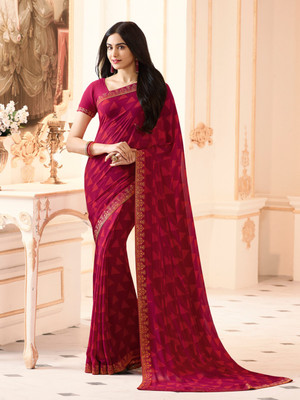 Hensi sarees shop Dyed, Ombre, Solid/Plain, Striped, Woven, Embellished Paithani Georgette, Art Silk Saree(Pink)