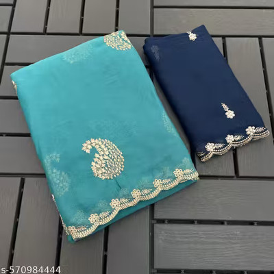 LAJEELEE Embroidered Bollywood Georgette Saree(Light Blue)