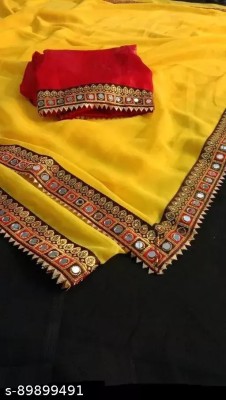 QVIDYA Applique, Self Design, Solid/Plain Bollywood Georgette, Art Silk Saree(Yellow)