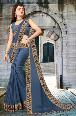 RichEraa Self Design Bollywood Lycra Blend, Chiffon Saree(Grey, Silver)