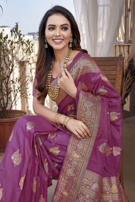 SareezaaStore Woven, Embellished Banarasi Silk Blend, Jacquard Saree(Purple)