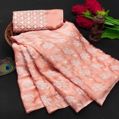 Ruhabs Hand Painted Daily Wear Chiffon Saree(Pink)