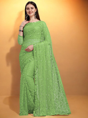 NORAFLEX Embroidered Bollywood Net Saree(Light Green)