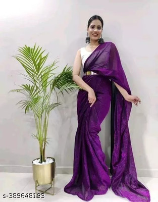 HouseOfCommon Solid/Plain Bollywood Silk Blend Saree(Purple)
