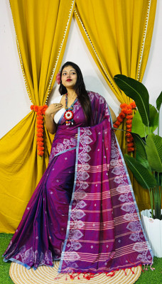 PARTHA BISWAS Woven Handloom Cotton Blend Saree(Purple)