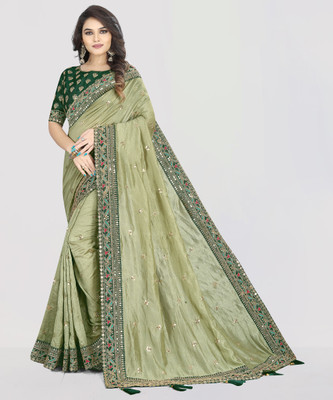 Piton Enterprise Embroidered Bollywood Art Silk Saree(Light Green)
