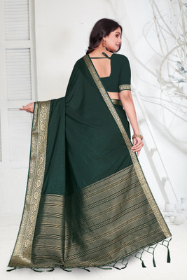 Aarunika SST Solid/Plain Bollywood Pure Silk Saree(Dark Green)