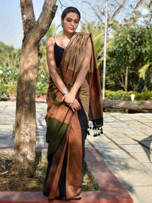 SIKDAR TEXTILE Color Block Handloom Cotton Blend Saree(Multicolor)