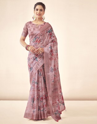 Satrani Digital Print, Printed Bollywood Linen Saree(Pink, Multicolor)