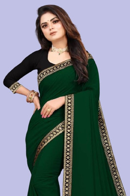 OKTAT Solid/Plain Bollywood Georgette Saree(Dark Green)