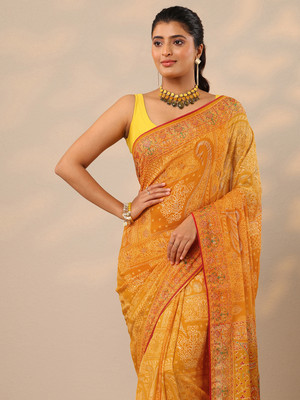 LIBAS Printed Daily Wear Georgette Saree(Yellow)