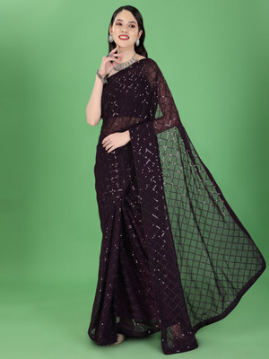 THE52 Checkered Bollywood Georgette Saree(Multicolor)