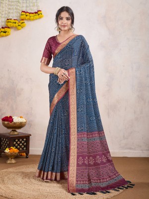 RekhaManiyar Printed Bollywood Crepe Saree(Dark Blue)