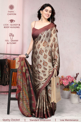 MIRCHI FASHION Printed, Blocked Printed Daily Wear Chiffon, Georgette Saree(Maroon, Beige)