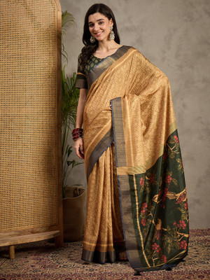 ANOUK Printed Banarasi Silk Blend Saree(Brown)