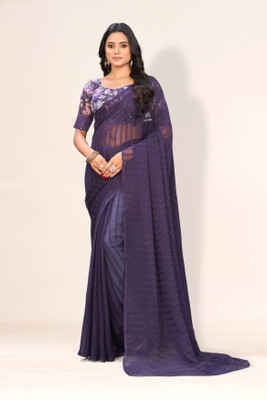 Sanskriti Synthetics Solid/Plain Handloom Chiffon Saree(Purple)
