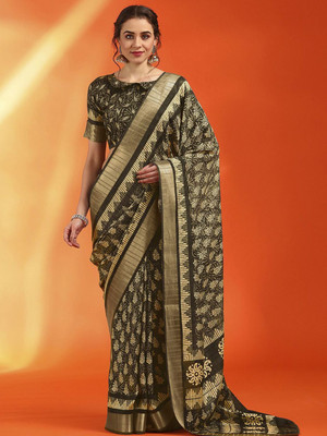 Anouk Rustic Printed Chinnalapattu Silk Blend Saree(Light Green)