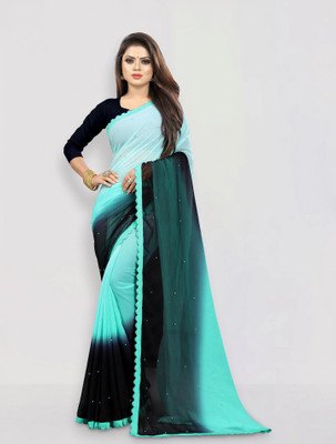 Fashion Day Ombre Bollywood Georgette Saree(Black, Light Blue)