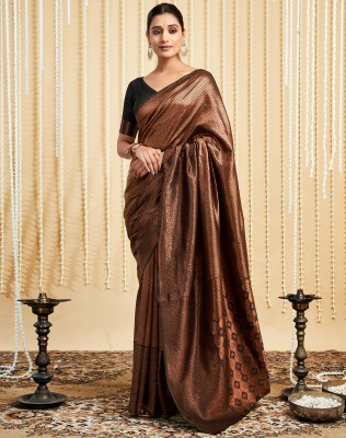 SIRIL Woven, Self Design Kanjivaram Silk Blend Saree(Black, Brown)