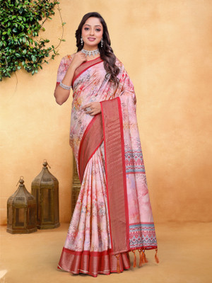 Tejal Creation Digital Print Bollywood Cotton Silk Saree(Orange)