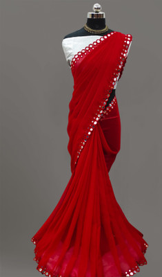 Vivan Fab Self Design, Embellished Bollywood Georgette, Silk Blend Saree(Red)