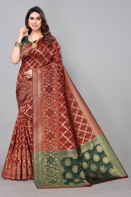 Soor Panchi Embellished Banarasi Jacquard Saree(Maroon)