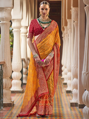 Ratnavati Printed Daily Wear Pure Silk Saree(Yellow)