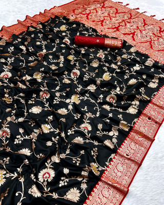 Sindharat Fashion Printed Banarasi Cotton Silk Saree(Black)