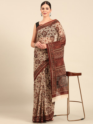 SHANVIKA Printed Daily Wear Pure Cotton Saree(Beige)