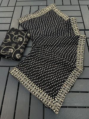 NERTA BOUTIQUE Printed, Self Design, Solid/Plain Bollywood Georgette Saree(Black)