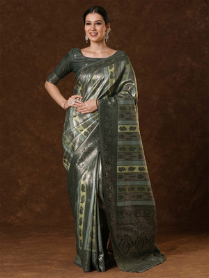 Tasrika Woven Kanjivaram Silk Blend Saree(Light Green)