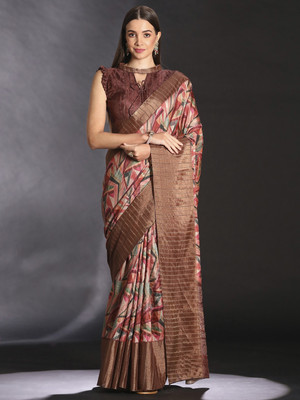 Tasrika Printed Chinnalapattu Silk Blend Saree(Multicolor)