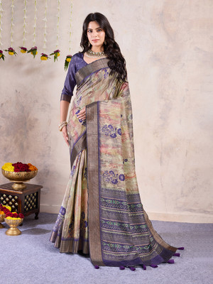 RekhaManiyar Printed Bollywood Silk Blend Saree(Multicolor)