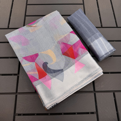Gugaliya Embellished Chanderi Cotton Linen, Chanderi Saree(Multicolor)