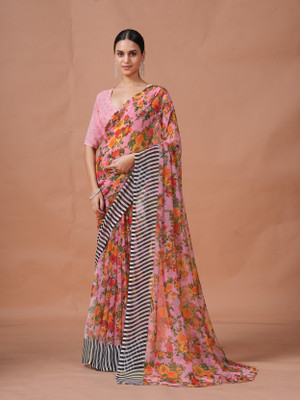 GARDEN VARELI Floral Print Bollywood Georgette Saree(Multicolor)
