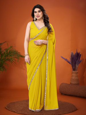 FABMORA Embellished, Solid/Plain Bollywood Georgette Saree(Yellow)