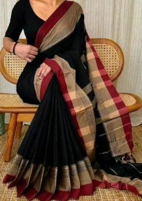 Dixon Embroidered Handloom Pure Cotton Saree(Black)