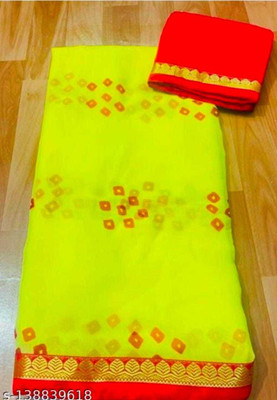 kaushal textiles Printed Bollywood Georgette Saree(Yellow)
