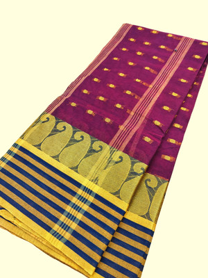 Maasaree Self Design Tant Pure Cotton Saree(Maroon)