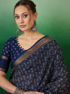 Vraggi Printed Bollywood Cotton Silk Saree(Dark Blue)