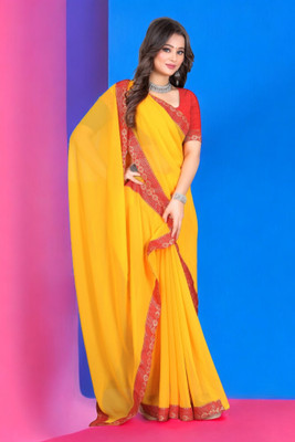 ABHIRATEX Solid/Plain Daily Wear Georgette Saree(Yellow)