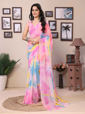 HouseOfCommon Color Block Bollywood Georgette Saree(Multicolor)