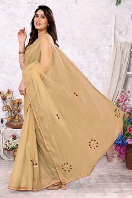 FABMORA Embroidered, Embellished Bollywood Net Saree(Yellow)