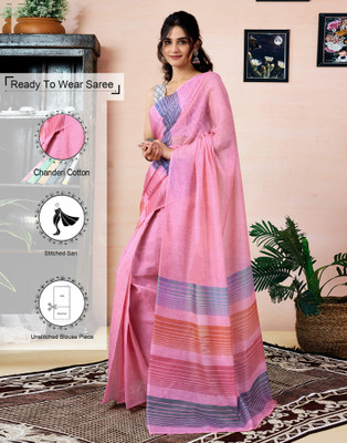 Samah Self Design Daily Wear Chanderi, Cotton Blend Saree(Pink)