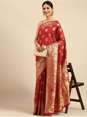 HouseOfCommon Self Design Tant Handloom Cotton Blend Saree(Red)