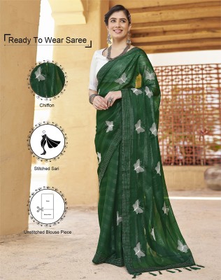 SIRIL Embroidered, Woven, Striped Bollywood Chiffon Saree(Green, White)